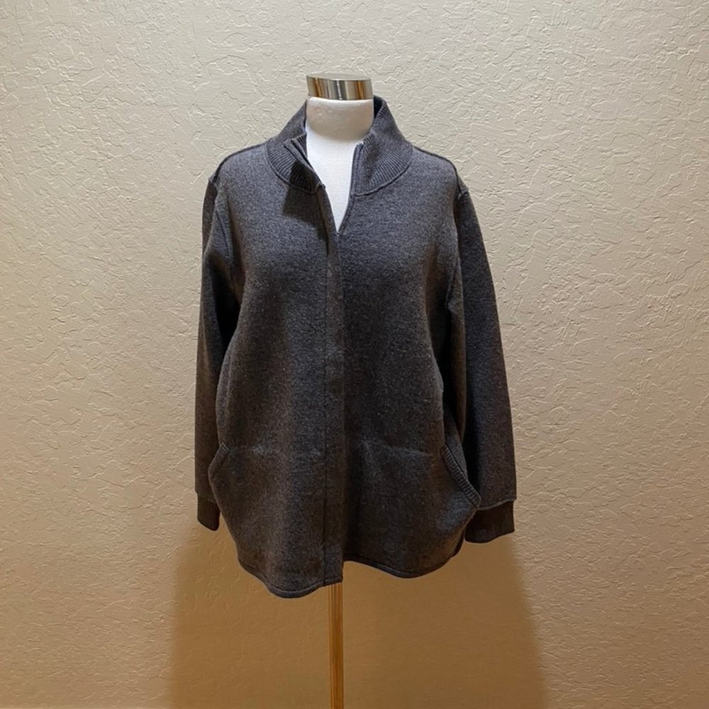 Eileen Fisher grey wool sweater jacket Size L